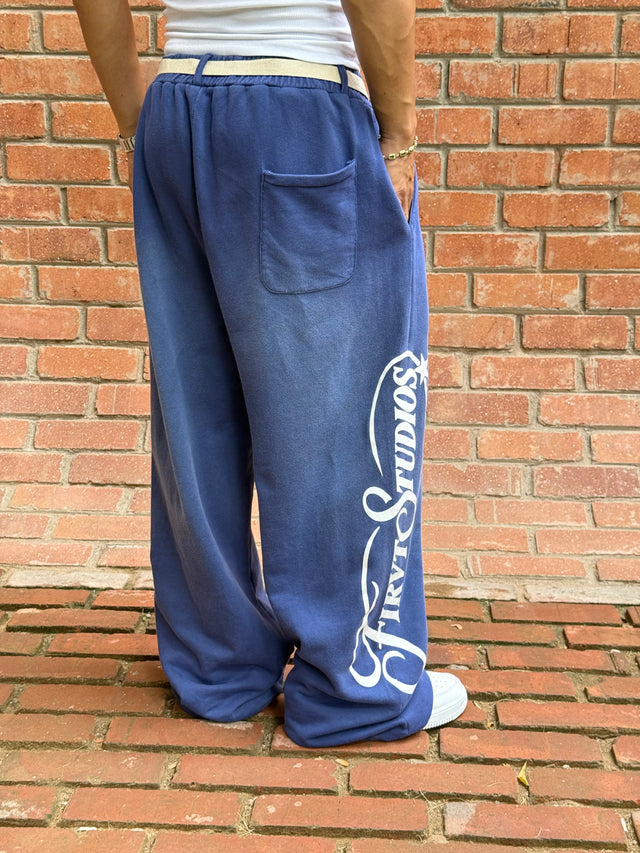 FIRVT BLUE BAGGY WASHED SWEATPANTS
