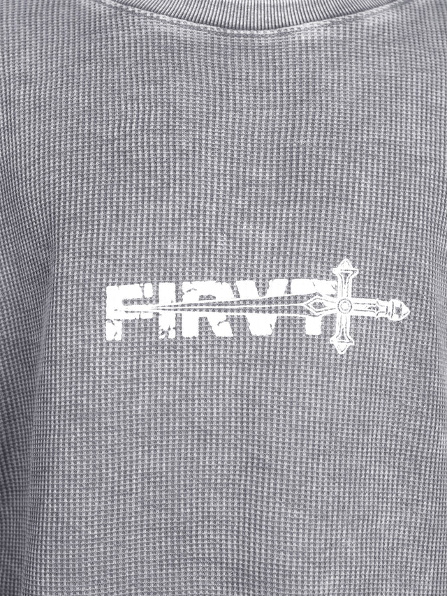 WASHED GREY SWORD WAFFLE T-SHIRT
