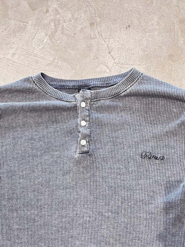 BLACK WASHED WAFFLE HENLEY