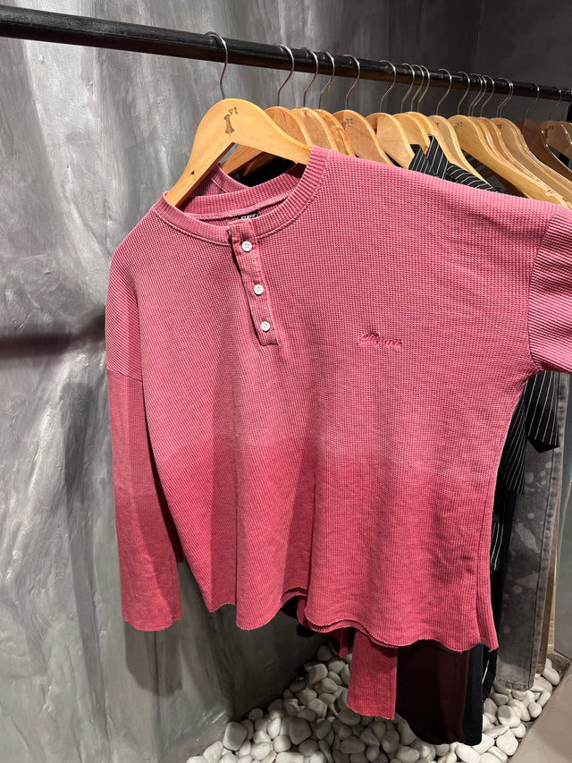 PINK WASHED WAFFLE HENLEY