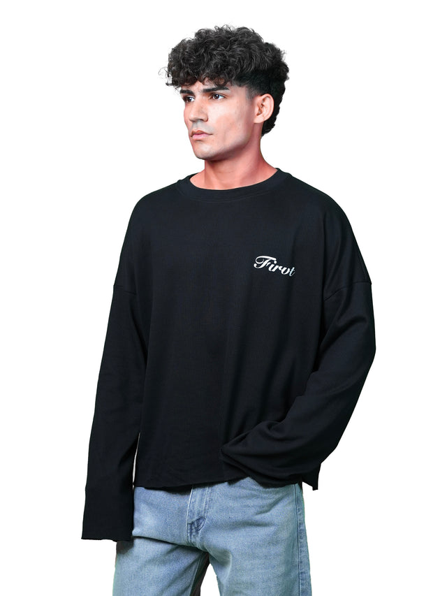 BLACK WAFFLE T-SHIRT