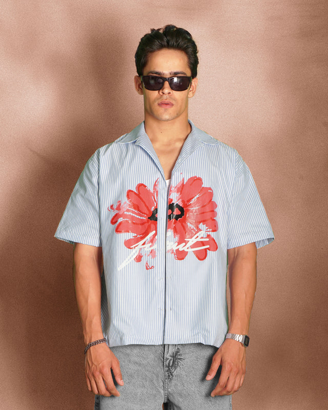 FLORAL BLOOM BLUE STRIPED SHIRT