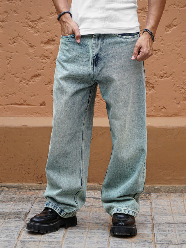 GREEN WASHED DENIM
