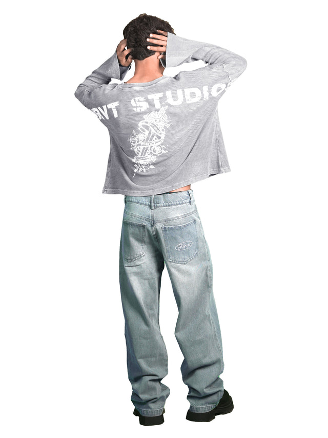 WASHED GREY SWORD WAFFLE T-SHIRT