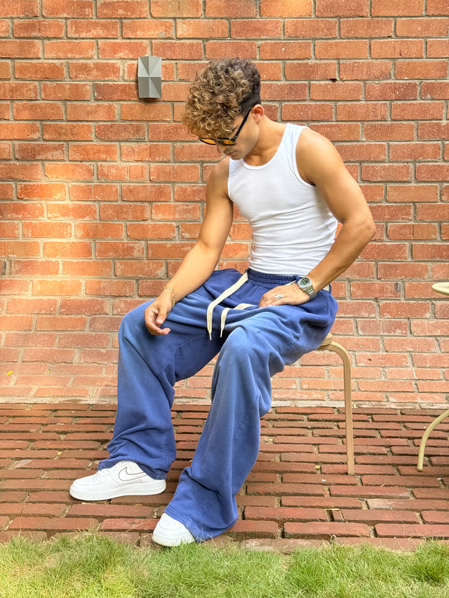 FIRVT BLUE BAGGY WASHED SWEATPANTS