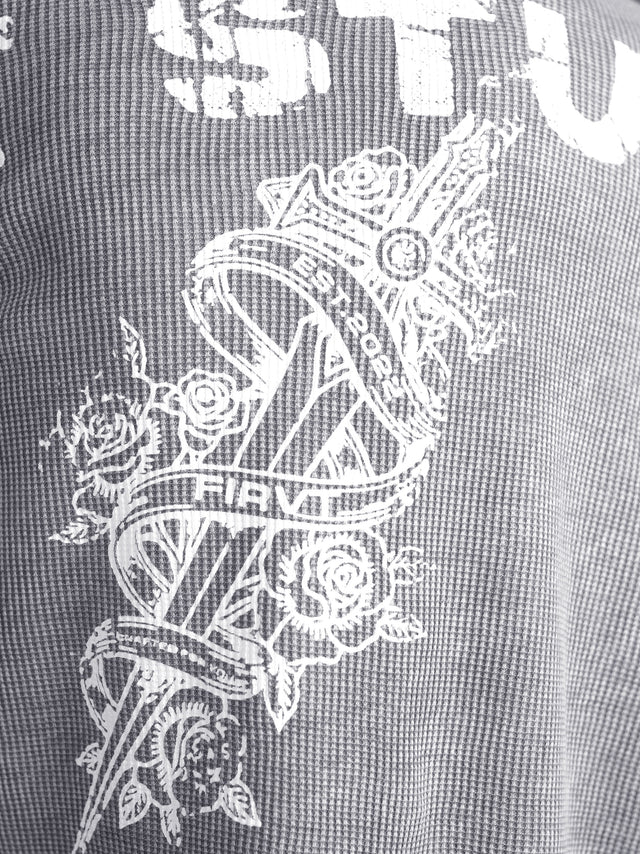 WASHED GREY SWORD WAFFLE T-SHIRT