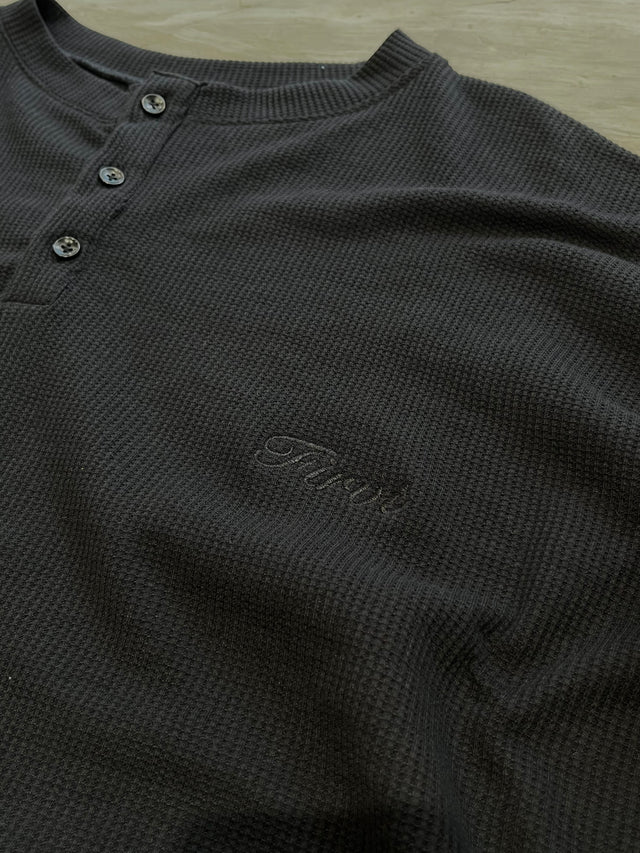 BLACK HENLEY WAFFLE
