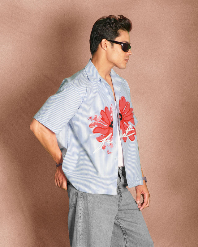 FLORAL BLOOM BLUE STRIPED SHIRT