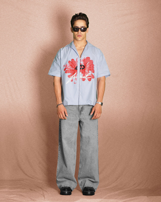 FLORAL BLOOM BLUE STRIPED SHIRT