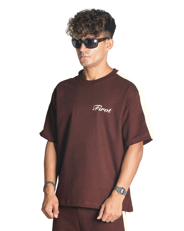 BROWN SIDE STRIPE T-SHIRT