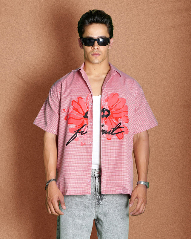FLORAL BLOOM CHECKED SHIRT RED