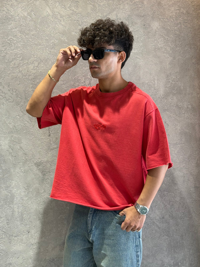 RED WASHED BOXY T-SHIRT