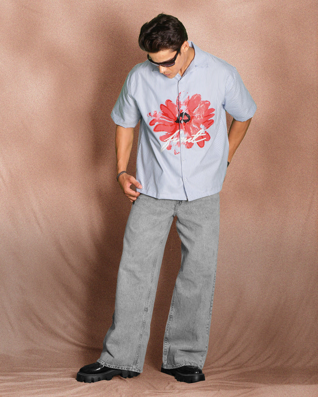 FLORAL BLOOM BLUE STRIPED SHIRT
