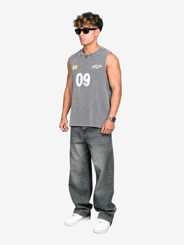 WASHED GREY WAFFLE TANK