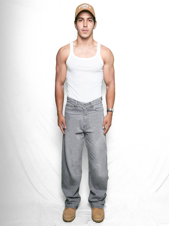 DISTRESSED GREY DENIM