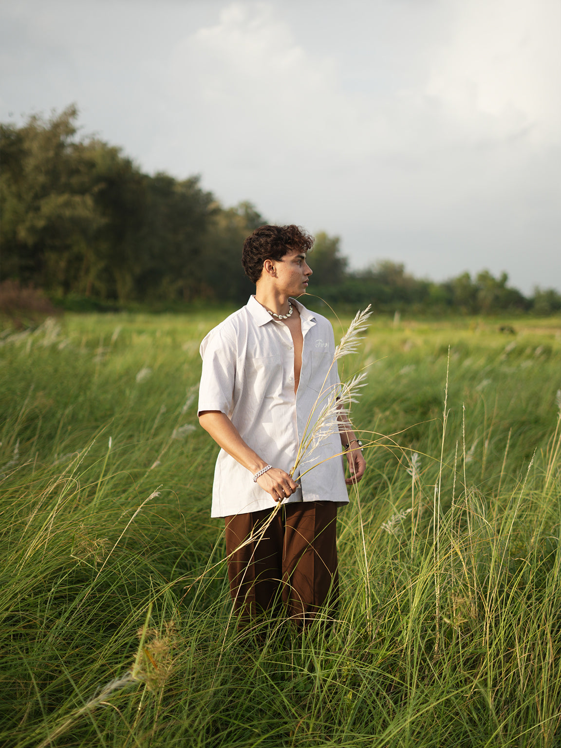 BROWN STRIPED BOWLING SHIRT