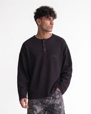 BLACK HENLEY WAFFLE