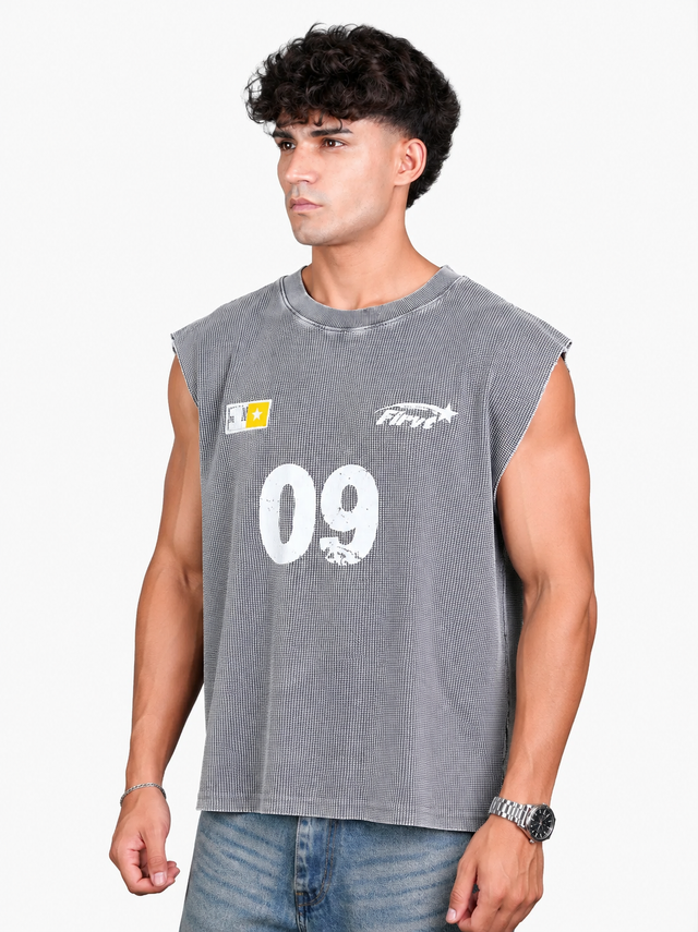 WASHED GREY WAFFLE TANK