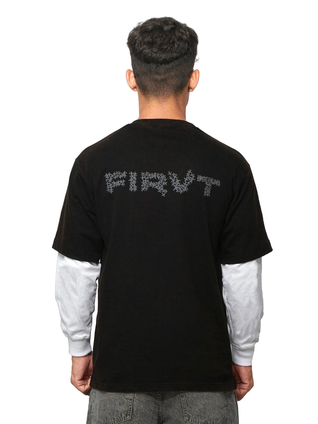 FIRVT FORCE FULL SLEEVE T-SHIRT BLACK ACID WASHED