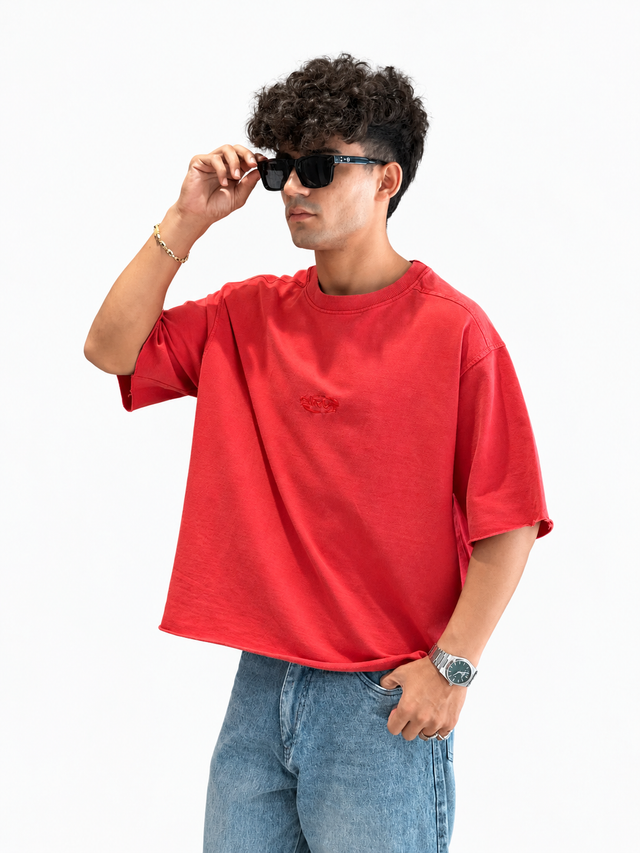 RED WASHED BOXY T-SHIRT