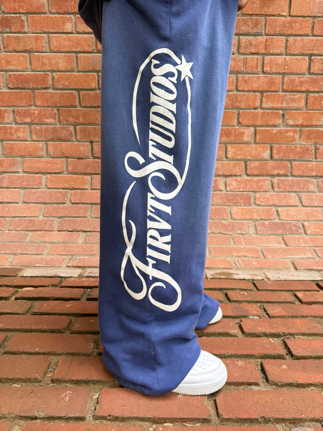 FIRVT BLUE BAGGY WASHED SWEATPANTS