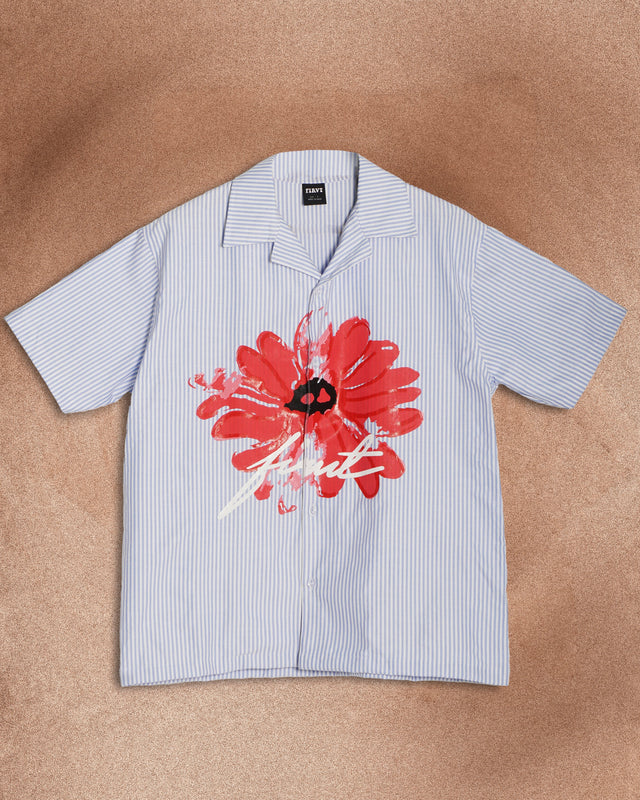 FLORAL BLOOM BLUE STRIPED SHIRT