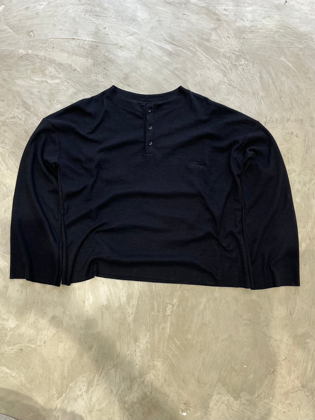 BLACK HENLEY WAFFLE