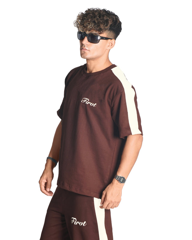 BROWN SIDE STRIPE T-SHIRT