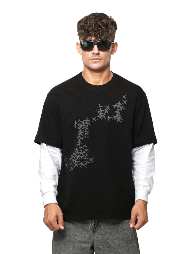 FIRVT FORCE FULL SLEEVE T-SHIRT BLACK ACID WASHED