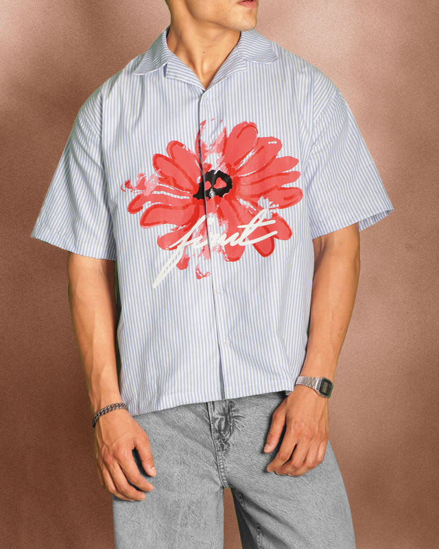 FLORAL BLOOM BLUE STRIPED SHIRT