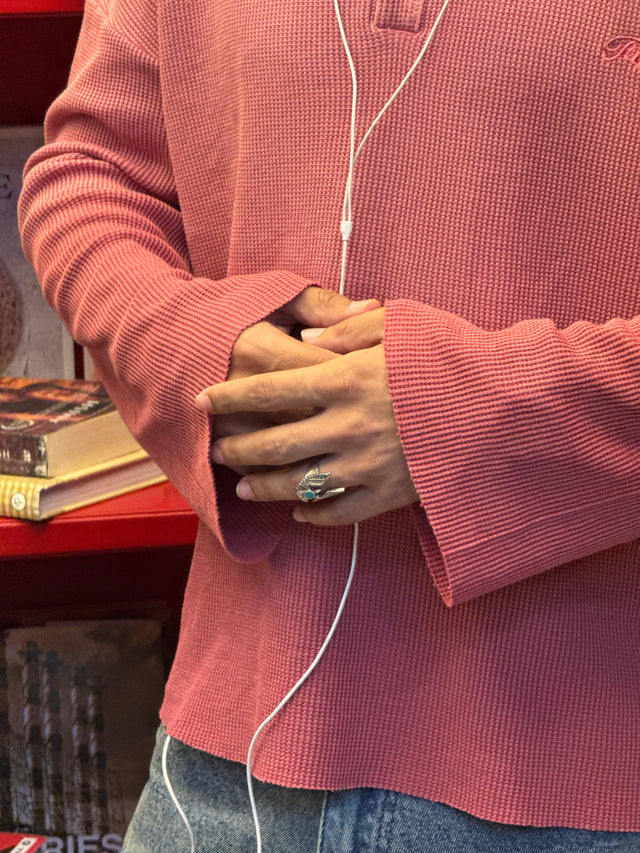 PINK WASHED WAFFLE HENLEY