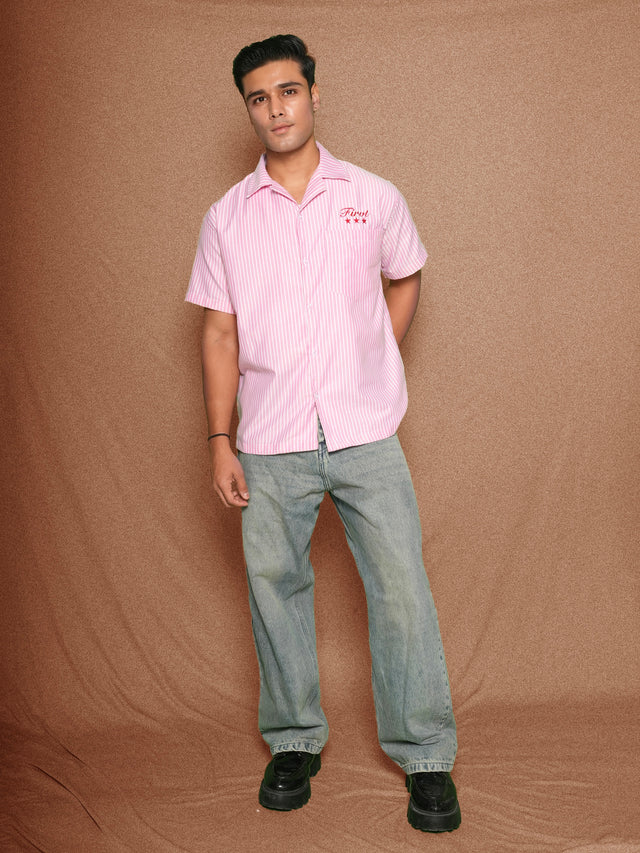 FIRVT STAR PINK STRIPED SHIRT