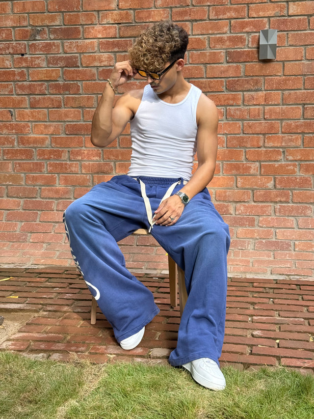 FIRVT BLUE BAGGY WASHED SWEATPANTS