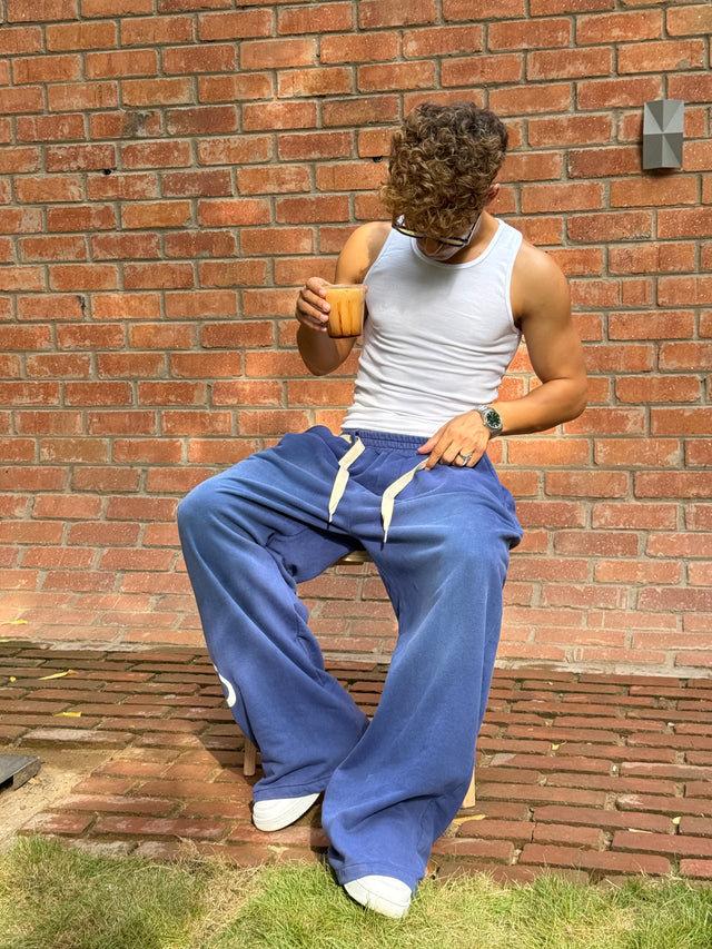 FIRVT BLUE BAGGY WASHED SWEATPANTS