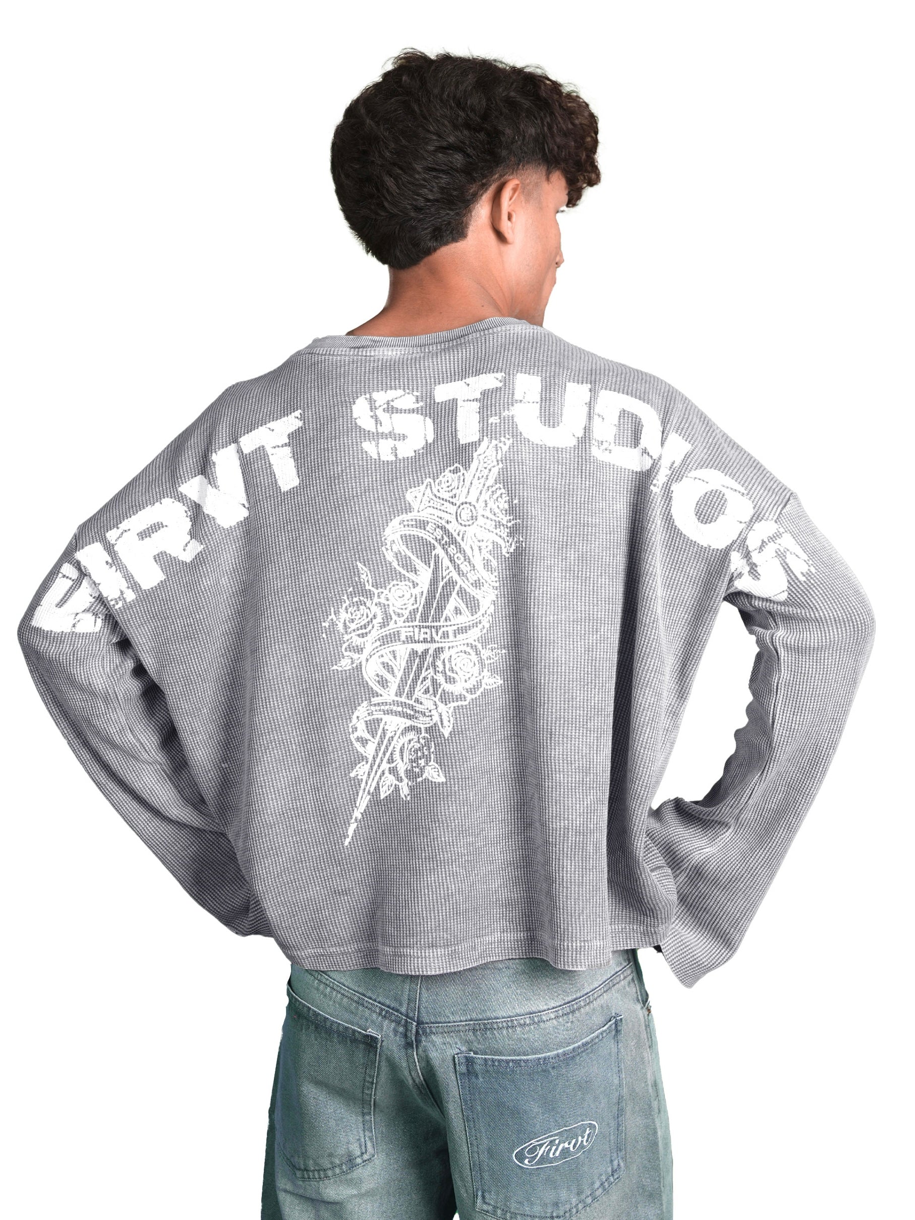 WASHED GREY SWORD WAFFLE T-SHIRT – FIRVT
