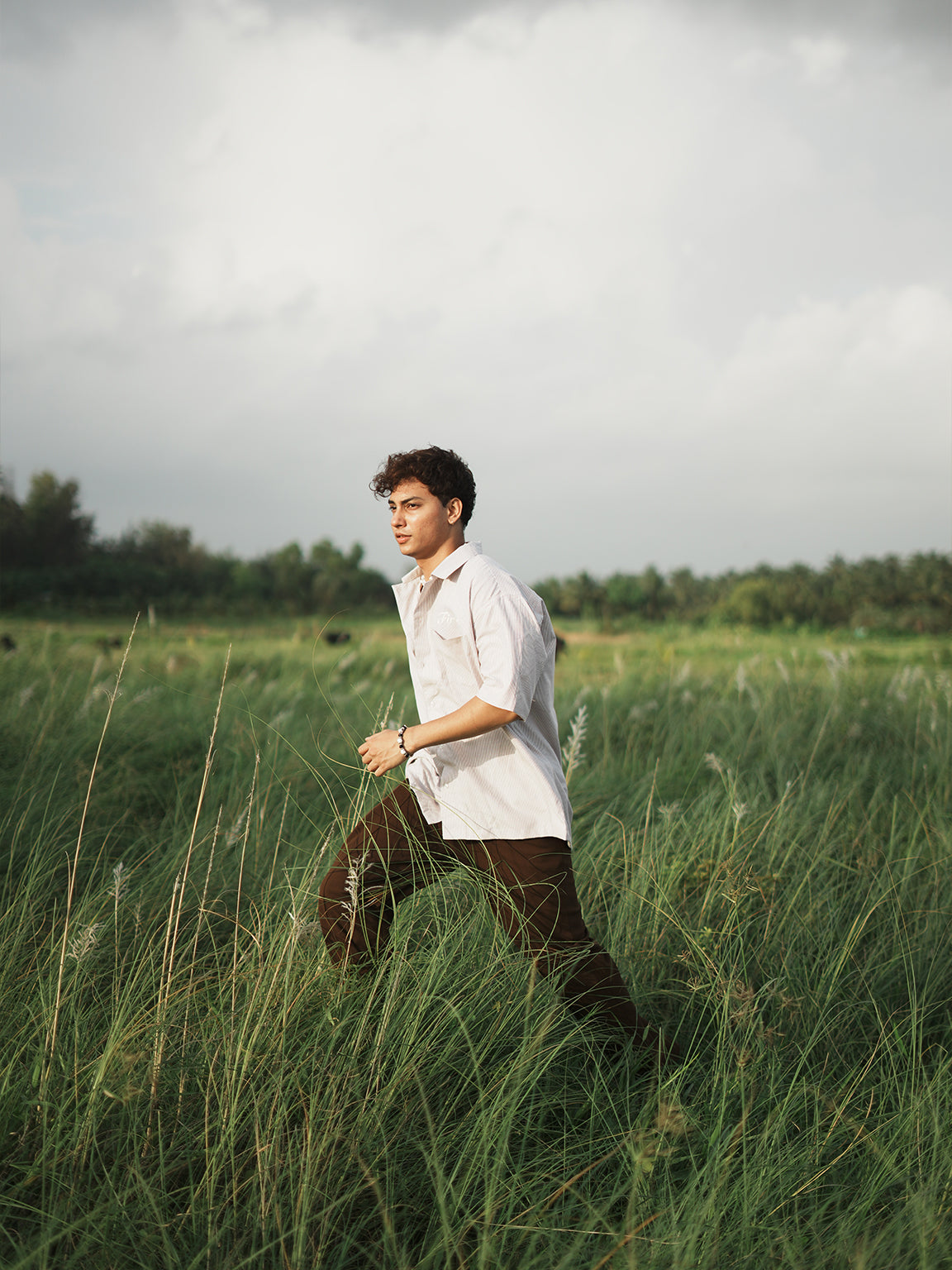 BROWN STRIPED BOWLING SHIRT