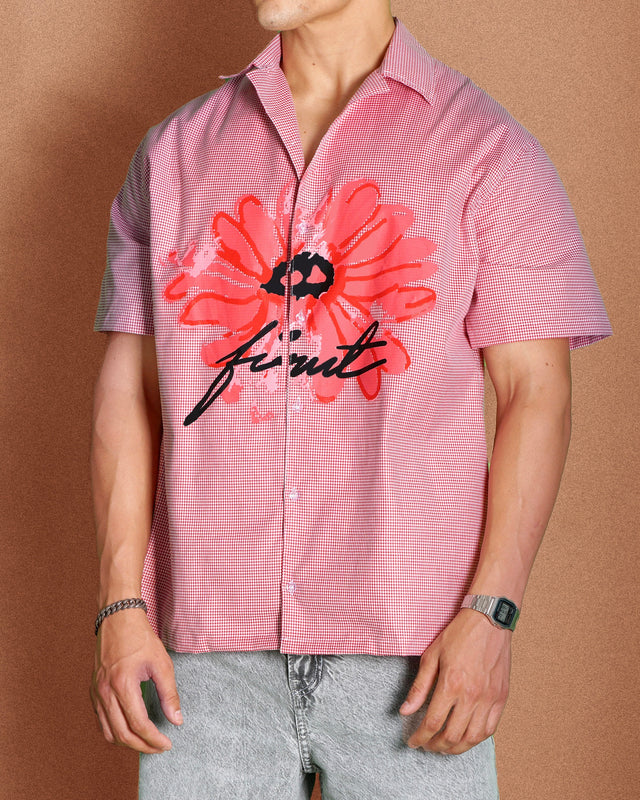 FLORAL BLOOM CHECKED SHIRT RED
