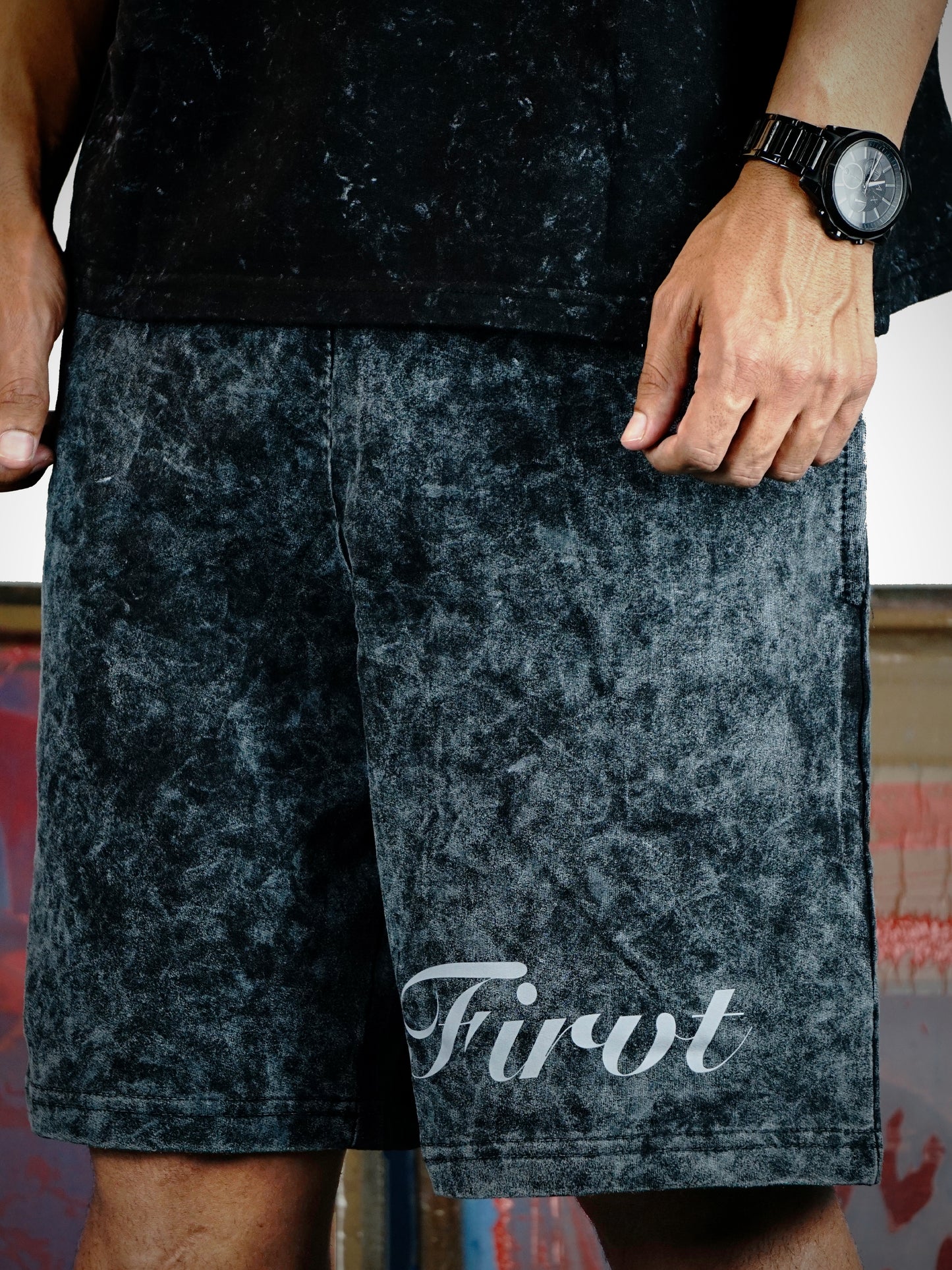 FIRVT ACID WASH SHORTS