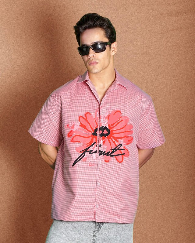 FLORAL BLOOM CHECKED SHIRT RED