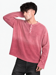 PINK WASHED WAFFLE HENLEY