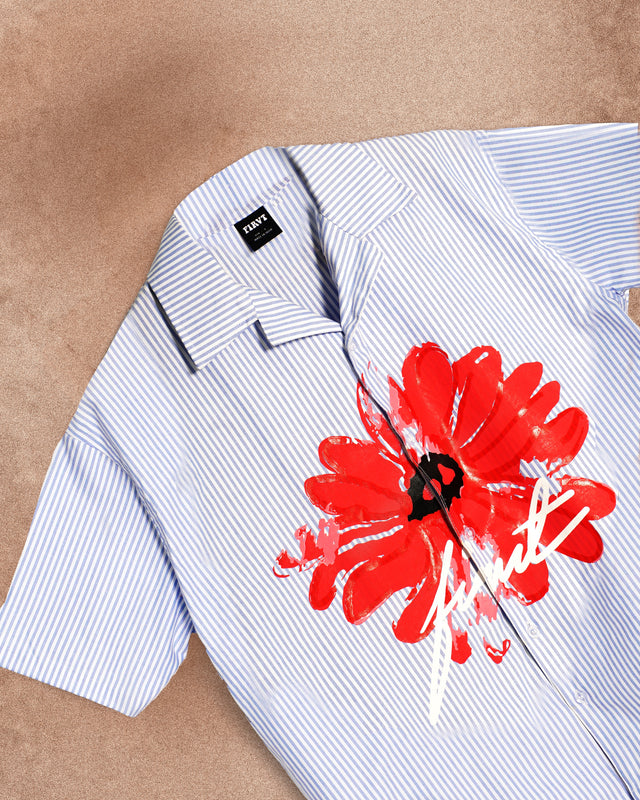 FLORAL BLOOM BLUE STRIPED SHIRT