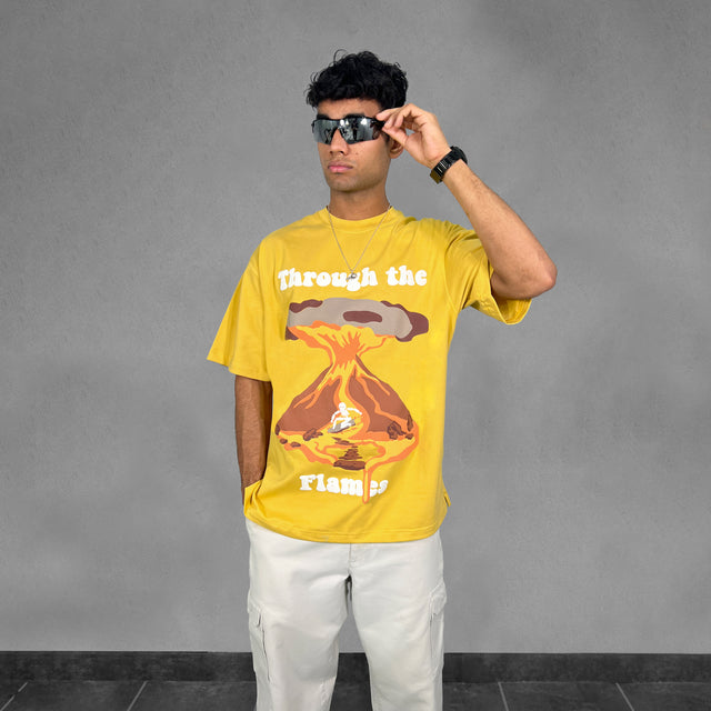 THROUGH THE FLAMES MUSTARD TSHIRT