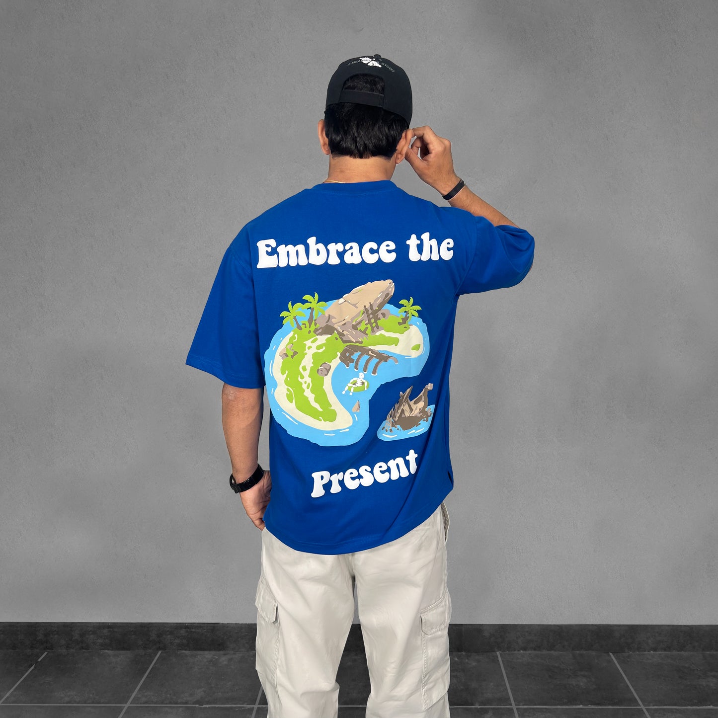 EMBRACE THE PRESENT BLUE TSHIRT