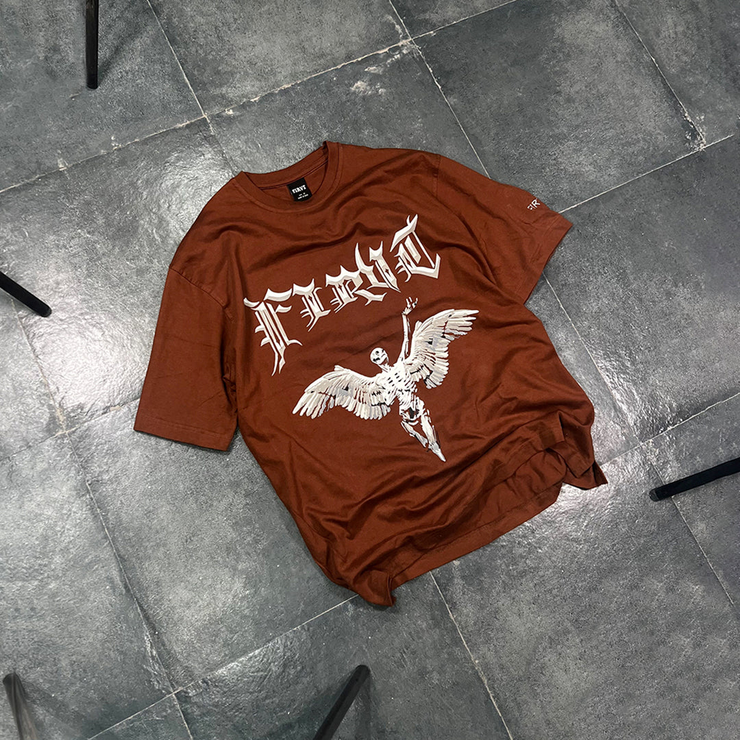 FIRVT SKELETAL WINGS BROWN T-SHIRT [UNISEX]