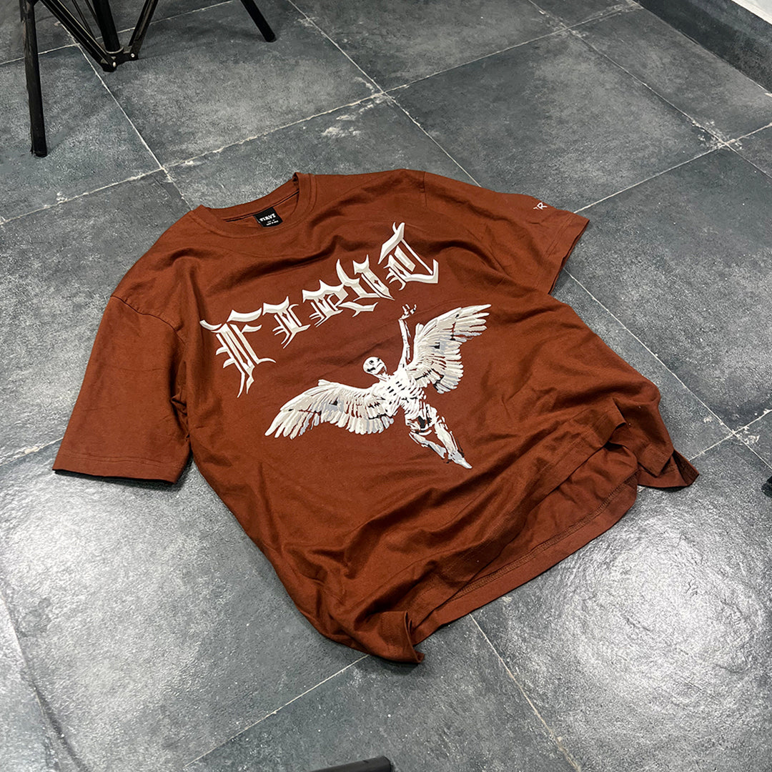 FIRVT SKELETAL WINGS BROWN T-SHIRT [UNISEX]